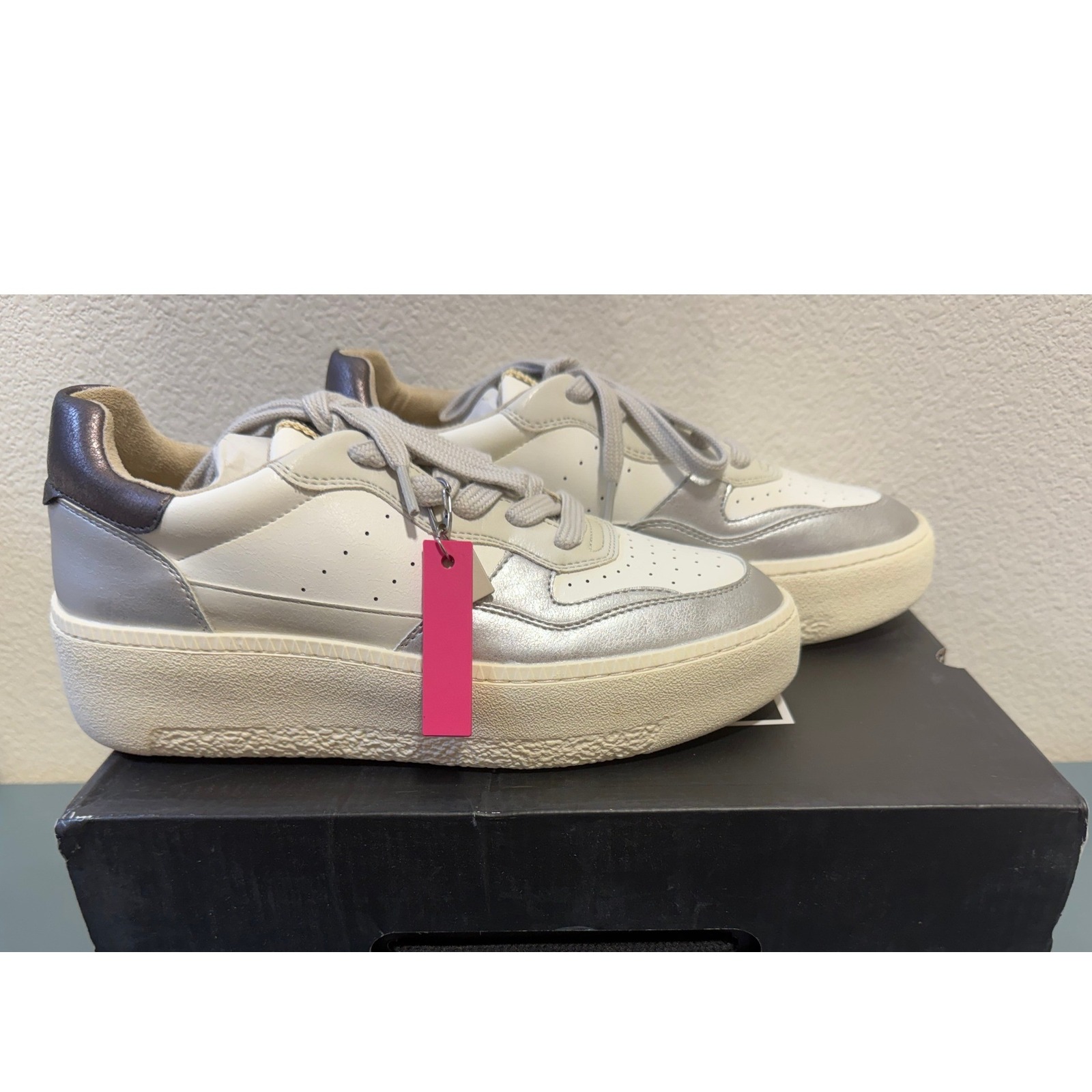 Shu Shop Sheena Silver White Metallic Platform Sneakers Womens 7.5 New